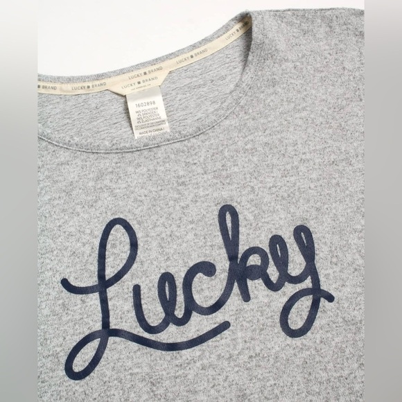 Lucky Brand Western Rodeo Script Graphic Modal T Shirt Grey Navy Oversized Fit M - Picture 2 of 6